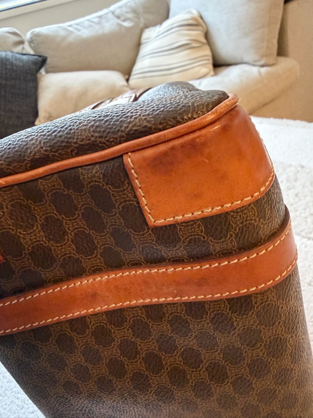 Celine Boston Brown Monogram Tote with Tan Leather Patch - Picture 6 of 14